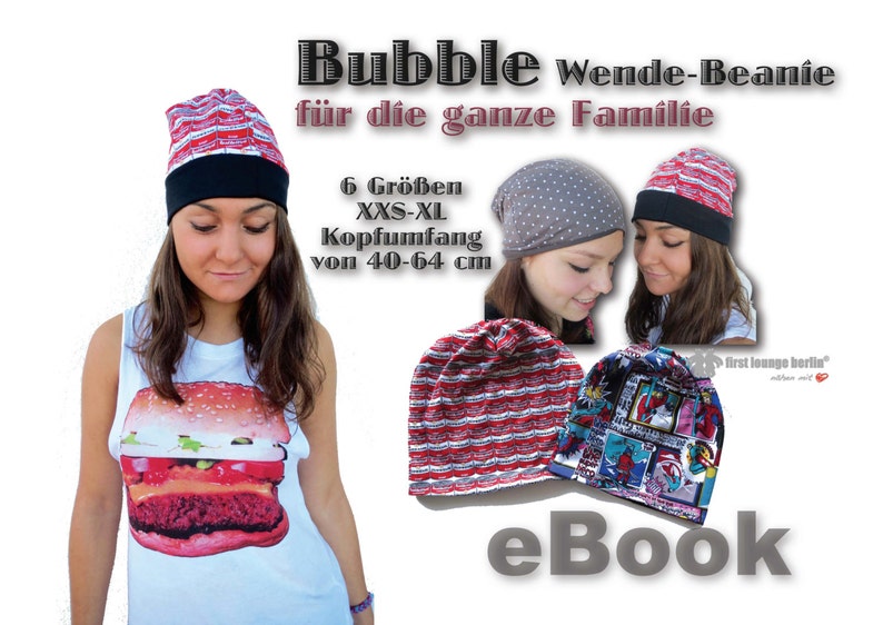 Bubble EBOOK PDF file reversible beanie sewing pattern and sewing instructions for the whole family 6 sizes unisex women men child baby teeny image 4