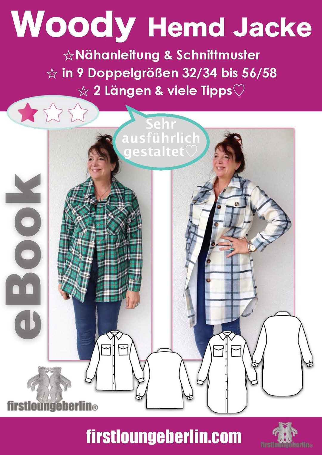 Woody Hemd Jacke kurz lang Holzfäller Cowboy Fleecejacke