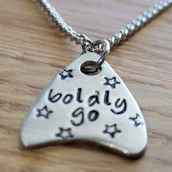 Boldly Go - Handstamped Pewter Pendant Necklace