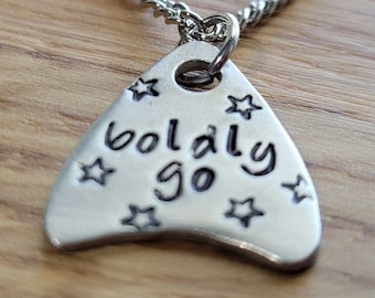 Boldly Go - Handstamped Pewter Pendant Necklace