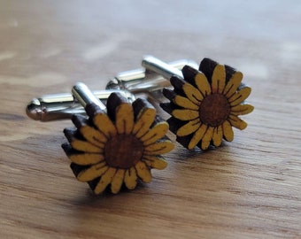 Sunflowers - Hand Painted Laser Cut Wooden Cufflinks
