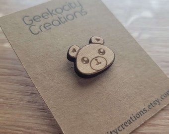 Bear Geek - Laser Cut Wooden Pin Brooch - Tie Pin