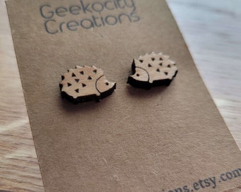 Hedgehog - Laser Cut Wooden Stud Earrings