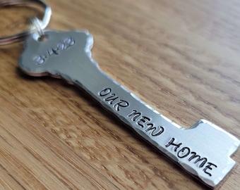 Our New Home - Hand Stamped Aluminum Key Chain Fob for New Homeowner
