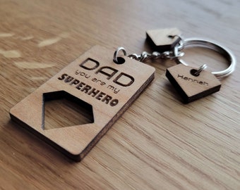 DAD - You are my SUPERHERO -  You are our SUPERHERO - Laser Engraved Wooden Keychain - New Father - Grandfather - Uncle