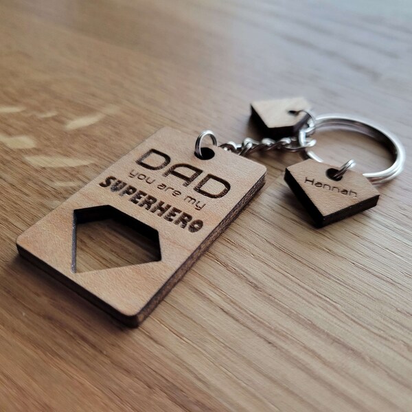 DAD - You are my SUPERHERO -  You are our SUPERHERO - Laser Engraved Wooden Keychain - New Father - Grandfather - Uncle