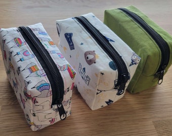 Handmade Cute Boxed Cotton Ditty Bag - Zippered Cosmetics Bag - Multiple Exterior and Lining Fabric Choices