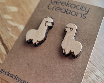 Fluffy Alpacas - Laser Cut Wooden Stud Earrings