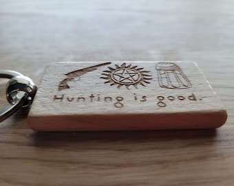 Hunting is Good - Laser Engraved Wooden Keychain - The Colt - Anti-possession Symbol - Salt