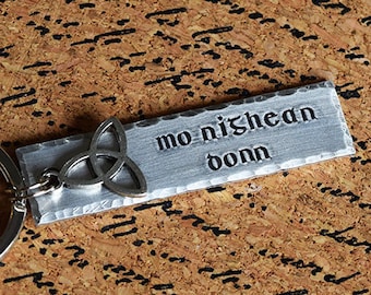 Mo Nighean Donn - My Brown-Haired Lass - Scottish Gaelic Hand Stamped Aluminum Key Chain Fob with Charm