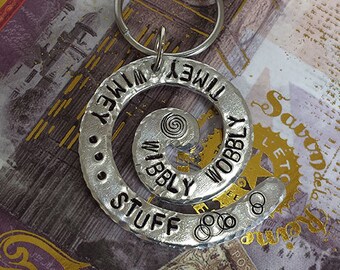 Wibbly Wobbly Timey Wimey... Stuff - Hand Stamped Aluminum Swirl Key Chain Fob