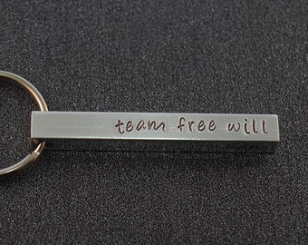 Team Free Will - Dean, Sam, Castiel - Hand Stamped Aluminum Bar Key Chain Fob - Hand Stamped
