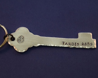 TARDIS Keys - Hand Stamped Aluminum Key Chain Fob