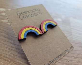 Rainbow - Laser Cut Wooden Stud Earrings - LGBTQ+ Ally