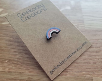 Trans Rainbow - Laser Cut Wooden Pin Brooch - Tie Pin