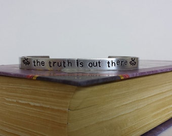 The Truth is Out There - UFO - Hand Stamped Aluminum Bracelet Cuff