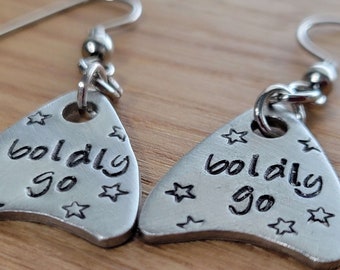 Boldly Go - Hand Stamped Pewter Earrings