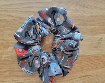 Gamer Geek Cotton Hair Scrunchie - Video Gaming - Ponytail Tie - Hair or Wrist Worn - Standard and XL