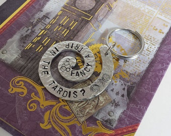 Fancy a Trip in the TARDIS? - Hand Stamped Aluminum Swirl Key Chain Fob