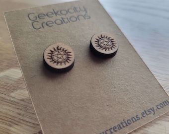 Anti-Possession Symbol - Laser Cut Wooden Stud Earrings