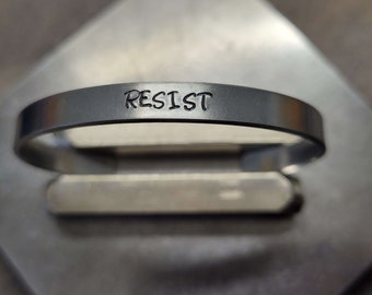 RESIST - Fundamental Civil Rights Activism Hand Stamped Aluminum Bracelet Cuff