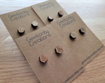 Tiny Geometric Laser Cut Wooden Stud Earrings - 4 Styles