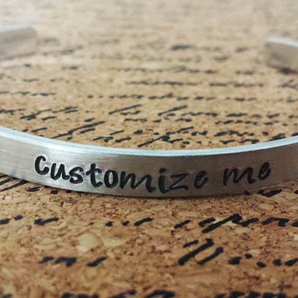 Custom Personalized 1/4" Aluminum Bracelet Cuff - Hand Stamped