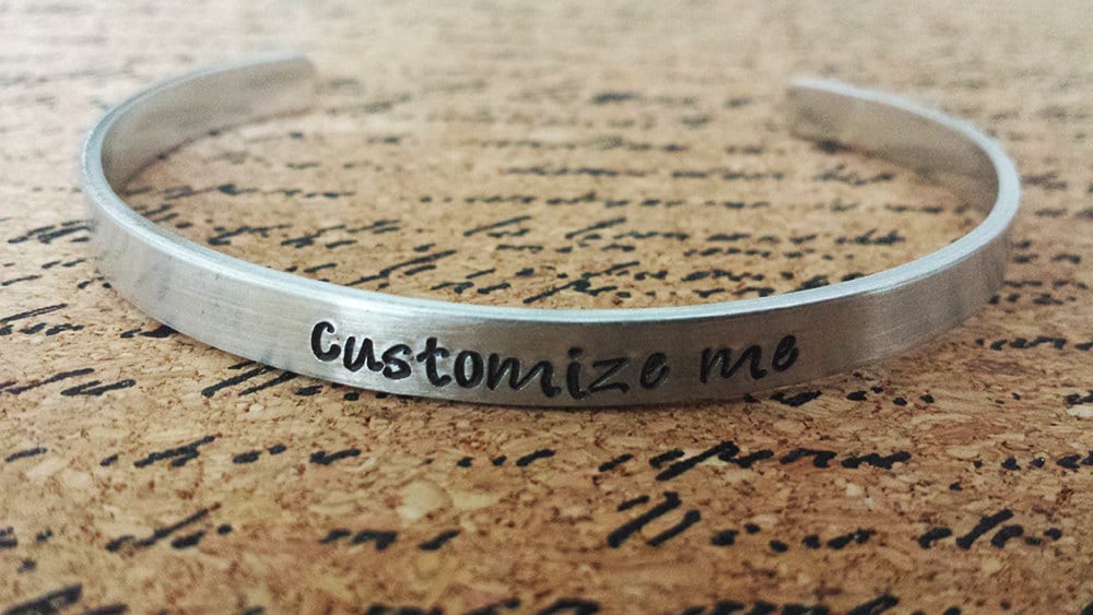 custom bracelet aluminum hand stamped Personalized metal cuff bracelet 1/4" 