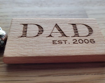 Dad - Established Child Birth Year -  Laser Engraved Wooden Keychain - New Father - Grandpa - Papa - Uncle