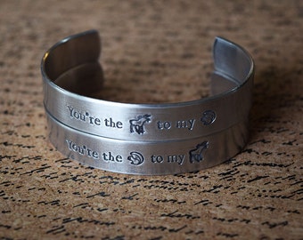 You're the Moose to my Squirrel - You're the Squirrel to my Moose - Hand Stamped Aluminum Bracelet Cuff Set of 2