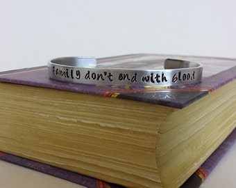 Family Don't End With Blood - Supernatural Inspired Aluminum Bracelet Cuff - Hand Stamped