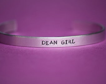 DEAN GIRL - Supernatural Inspired Aluminum Bracelet Cuff - Dean Winchester - Hand Stamped