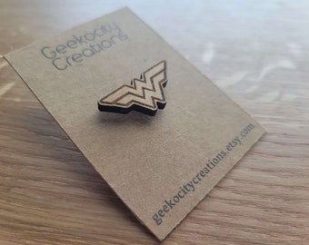 Wonder Woman Emblem - Laser Cut Wooden Pin Brooch - Tie Pin