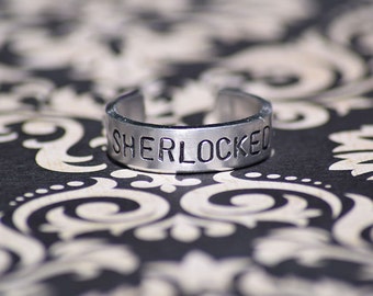 SHERLOCKED - Hand Stamped Aluminum Adjustable Ring