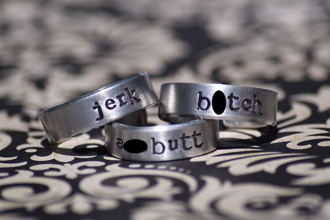 Btch, Jerk, Abutt Hand Stamped Aluminum Adjustable Ring Set of 3 - Etsy