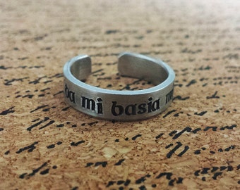 Da Mi Basia Mille - Give Me a Thousand Kisses - Hand Stamped Aluminum Adjustable Ring