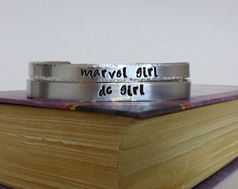 Marvel Girl - DC Girl - Comics Inspired Hand Stamped Aluminum Bracelet Cuff