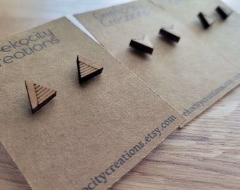 Tiny Geometric Triangles Laser Cut Wooden Stud Earrings - Three Styles