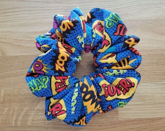 Comic Geek Cotton Hair Scrunchie - Ponytail Hair Tie - Geek Scrunchie - Standard and XL