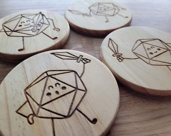 Might d20 Warriors - Laser Engraved Wooden Coasters - Set of 4