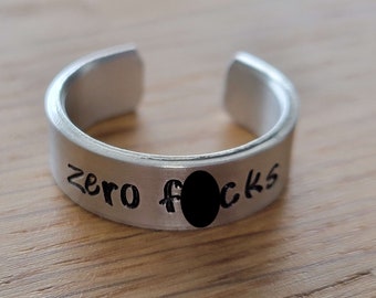 Zero F*cks Hand Stamped Aluminum Adjustable Ring - Profanity