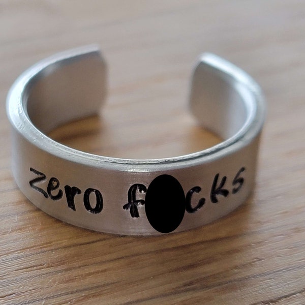 Zero F*cks Hand Stamped Aluminum Adjustable Ring - Profanity