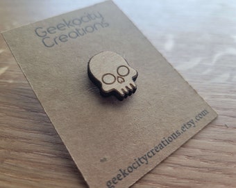 Skull - Laser Cut Wooden Pin Brooch - Tie Pin