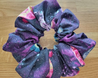 Sparkle Galaxy Cotton Hair Scrunchie  - Space - NASA - Planets - Ponytail Tie - Hair or Wrist Worn - Standard and XL