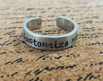 Custom Personalized 1/4" Aluminum Adjustable Ring - Hand Stamped