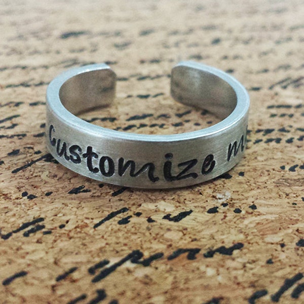 Custom Personalized 1/4" Aluminum Adjustable Ring - Hand Stamped