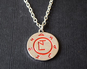 Angel Banishing Sigil - Pendant Necklace - Silver Toned with Red Symbol