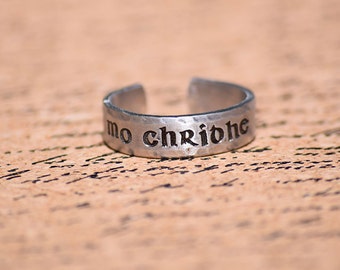 Mo Chridhe - My Heart - Scottish Gaelic Hand Stamped Aluminum Adjustable Ring