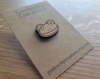 Frog Geek - Laser Cut Wooden Pin Brooch - Tie Pin