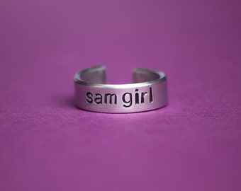 Sam Girl - Hand Stamped Aluminum Adjustable Ring